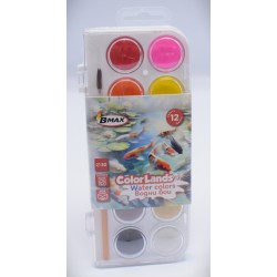 Водна боя В-МАХ COLOR LANDS 12 цвята Ф30 мм + четка Водна боя В-МАХ COLOR LANDS 12 цвята Ф30 мм + четка
