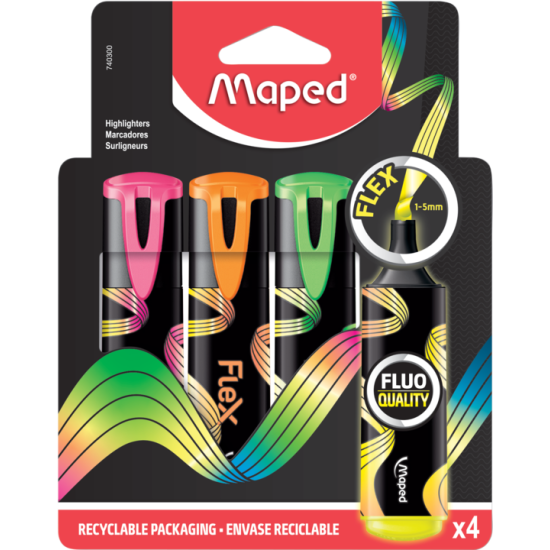 ТЕКСТ МАРКЕРИ MAPED FLUO PEPS BLACK FLEX 4 ЦВЯТА 