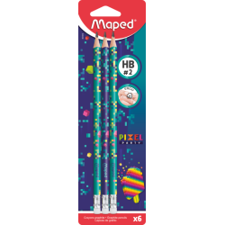 Графитни Моливи MAPED PIXEL PARTY HB+ ГУМА 6 бр.бл.
