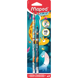 Графитни Моливи MAPED JUNGLE FEVER HB 2 бр + Ръкохватка  KIDY LEARN 1 бр.бл